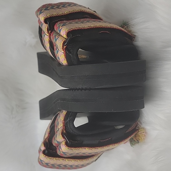 LANVIN SUICOKE Rainbow Embroidered Fringe Boho Platform Adjust Strap Sandals 7 - Picture 7 of 13